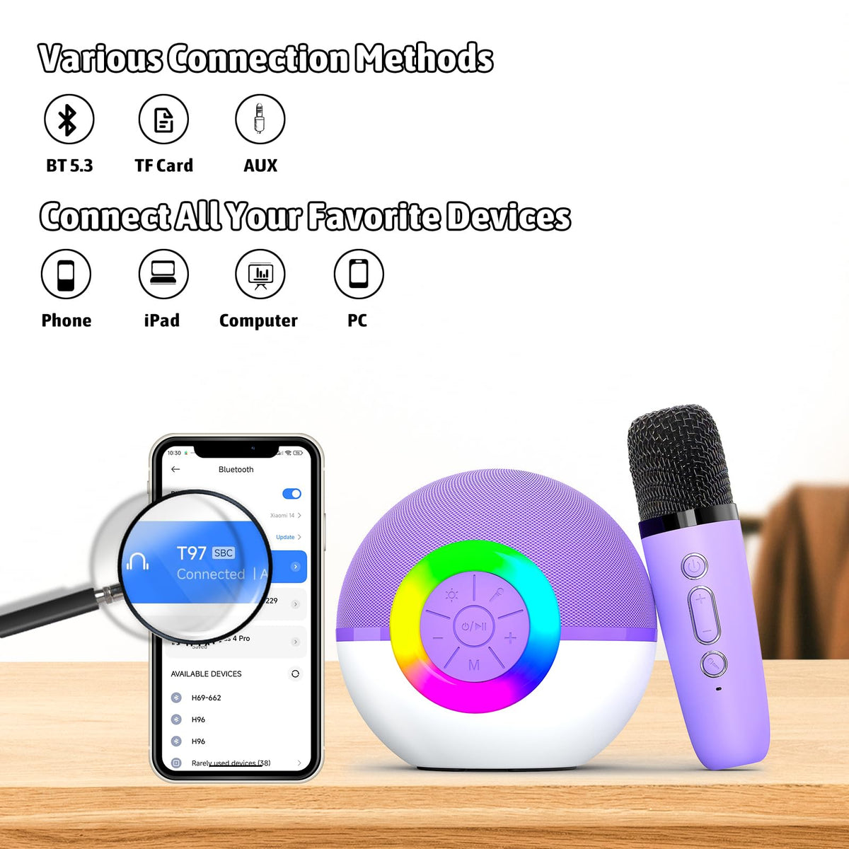 Heroange portable bluetooth speaker and dual microphones set for kids home party entertainment