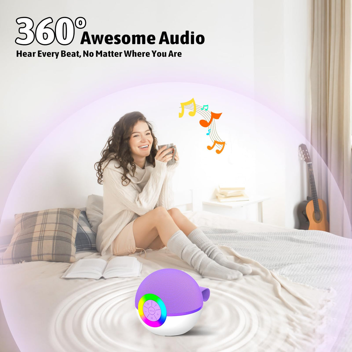 Two wireless handheld microphones included with the purple mini karaoke speaker machine set