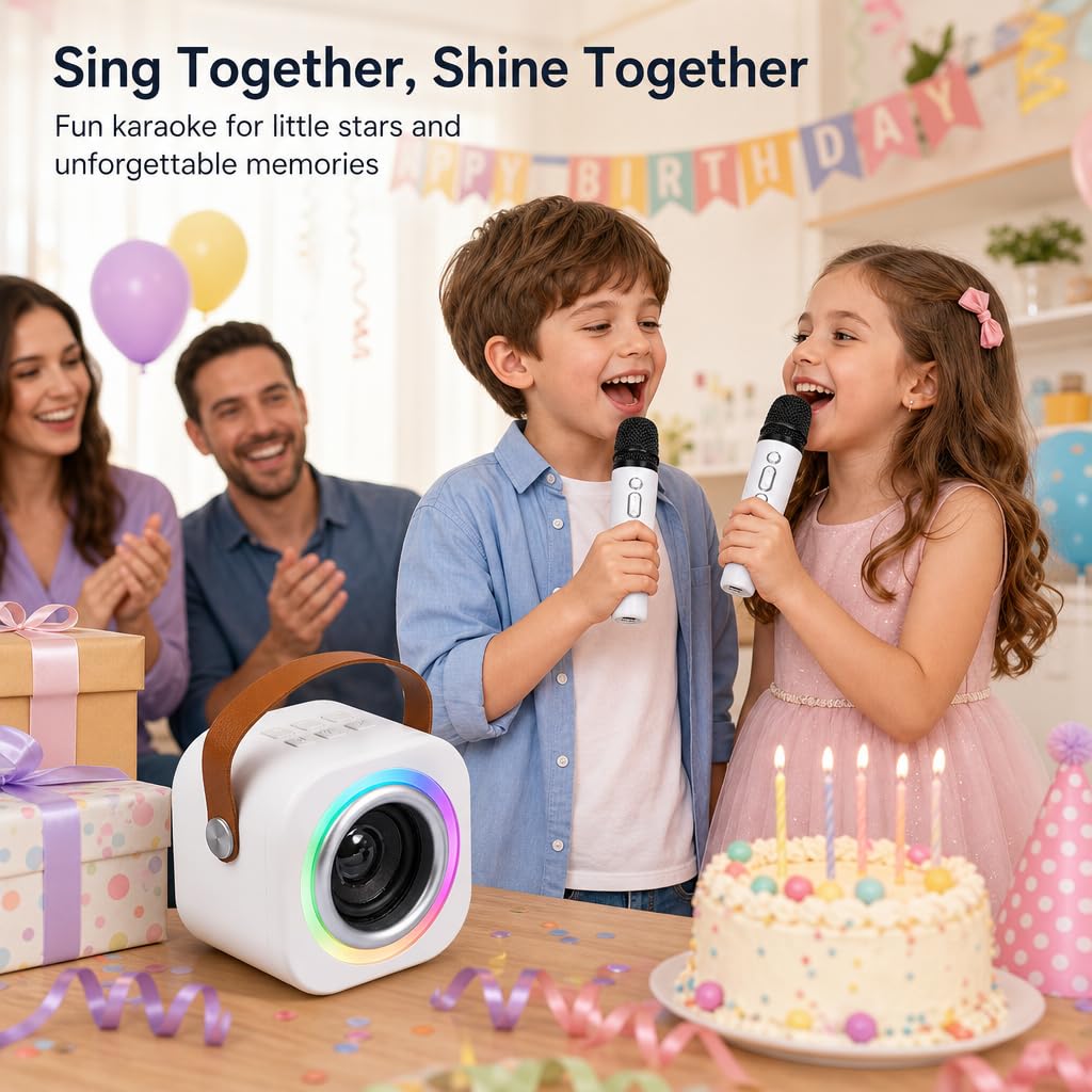 EGivwcvic dual wireless microphones showing the soft grip handle and integrated voice changing control buttons