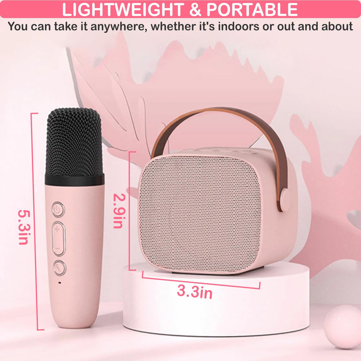 Pink musical toy speaker displaying bright colorful party lighting
