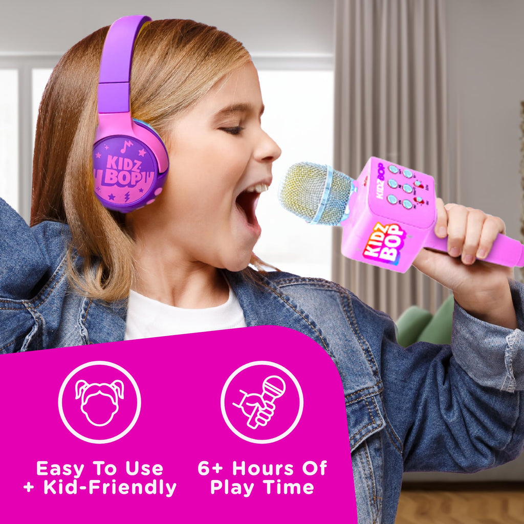 Close up view of the voice effects control panel on a pink karaoke toy