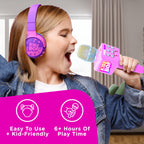 Close up view of the voice effects control panel on a pink karaoke toy