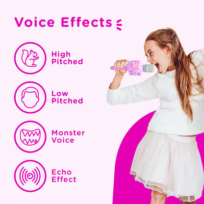 Rechargeable wireless microphone for children showcasing the sturdy plastic grip handle