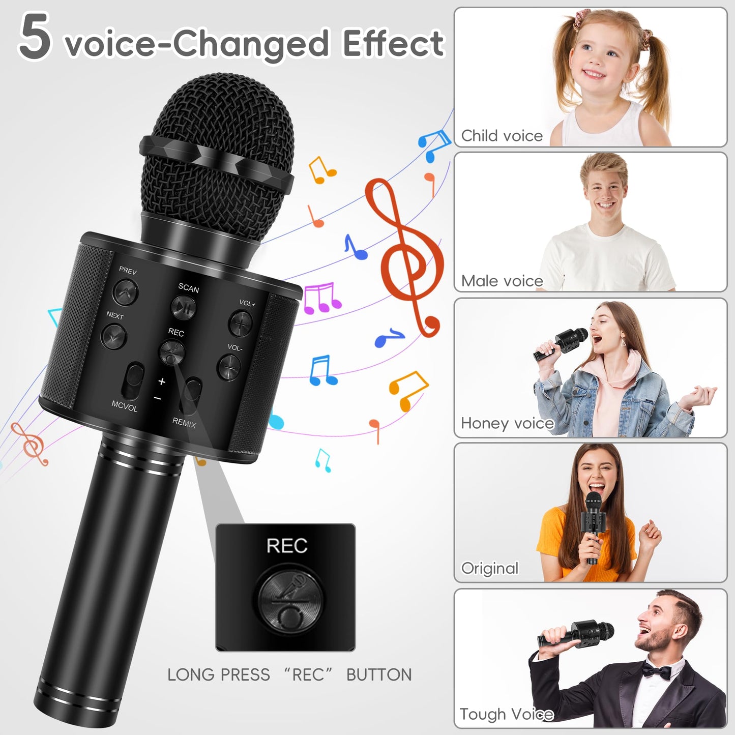 KIDWILL portable entertainment microphone positioned next to a smartphone showing active wireless pairing setup.