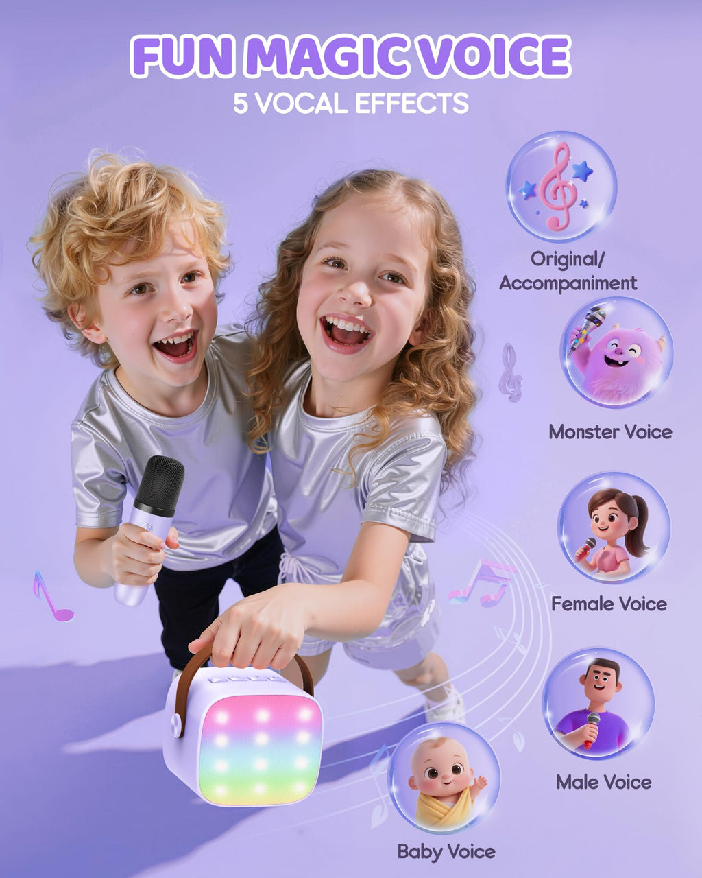Four wireless microphones included with the YLL mini karaoke set arranged neatly alongside the portable speaker