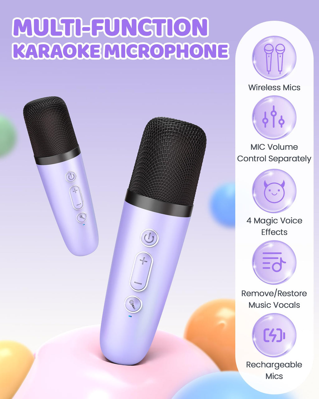 Side view of the purple premium acoustic karaoke speaker highlighting the charging ports and inputs