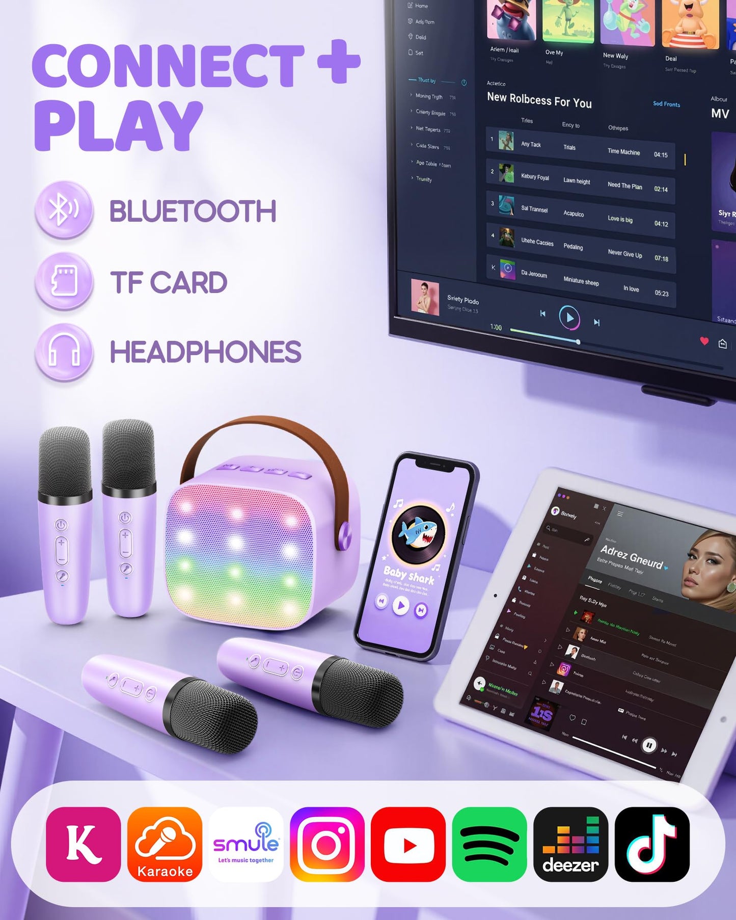 YLL upgraded mini karaoke machine with packaging displaying the recommended age range and product features
