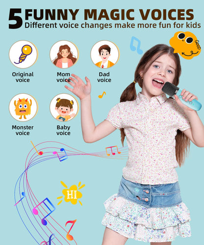 NTEEWAHY kids karaoke setup showing side inputs for TF card auxiliary cable and USB drive