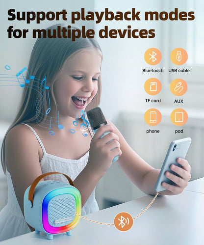 NTEEWAHY mini vocal speaker highlighting the five built in digital voice changer mode buttons