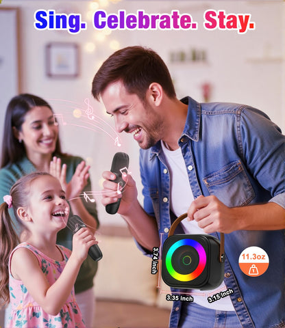 Pxzvd portable singing machine displayed from the side highlighting the convenient premium carrying handle setup