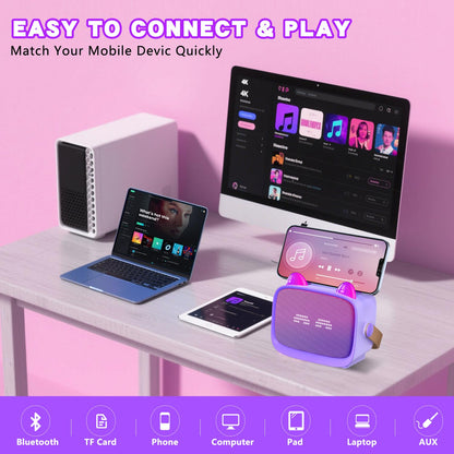 Mgaolo mini karaoke speaker showing multi color LED lights syncing to music rhythm