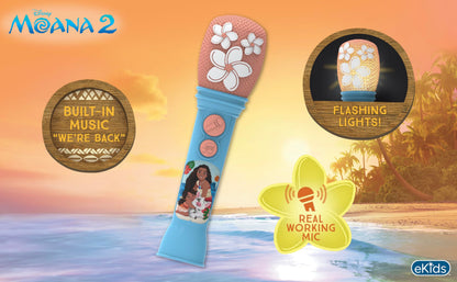 eKids musical karaoke microphone for girls highlighting the interactive buttons and light up features.