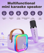 Purple portable Bluetooth speaker close up focusing on the built in leather style carry handle.