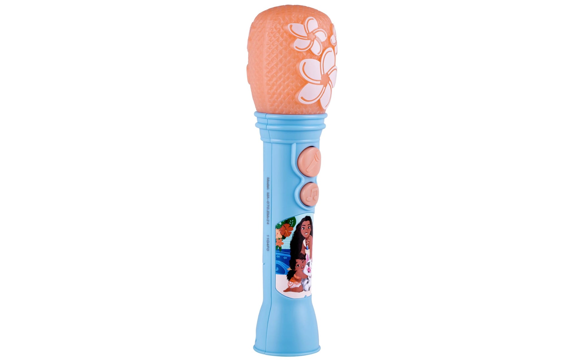Authentic eKids USA imported Moana toy microphone showing the voice amplification button layout.