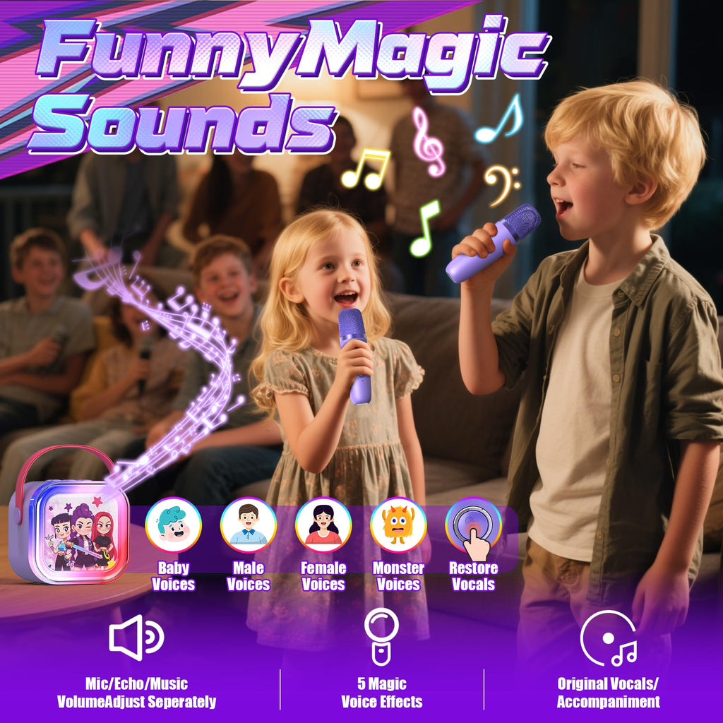 Side profile of the purple Motivekit kids Bluetooth speaker highlighting the durable built-in carrying handle for easy transport