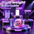Motivekit mini karaoke speaker operating in a dark room demonstrating the bright multi-color dynamic LED party light effects