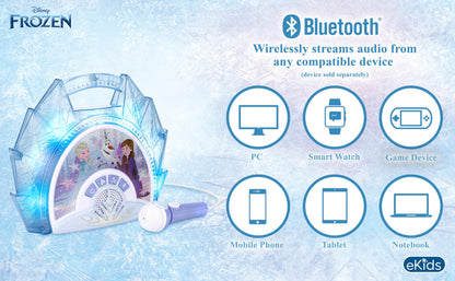 Rear view of the Disney Frozen music player detailing the battery compartment and connectivity ports