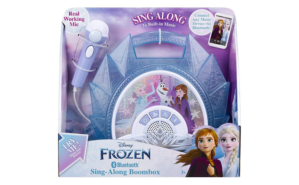 Authentic USA imported eKids Disney Frozen musical toy packaging box highlighting age recommendations