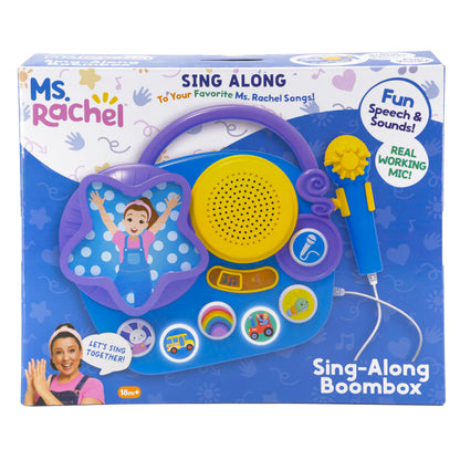 Side view of the portable eKids Ms Rachel music player showing durable lightweight plastic body