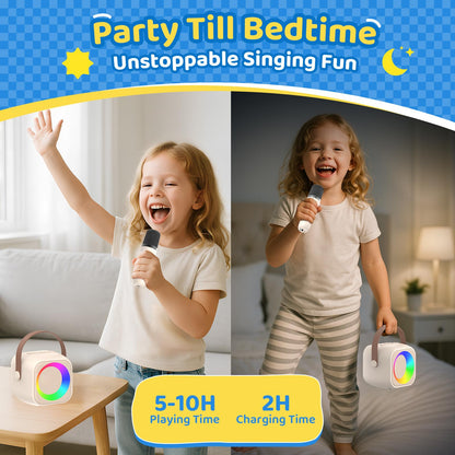 Rechargeable kids singing machine being carried outdoors using the durable top handle strap