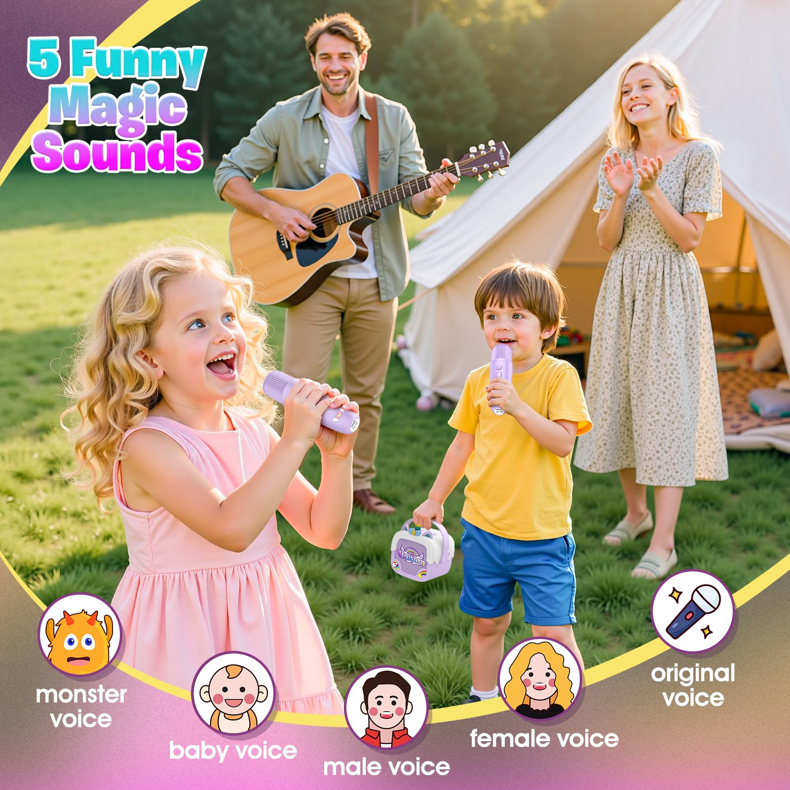 Delighkidz portable kids singing toy being held showing its compact lightweight size.