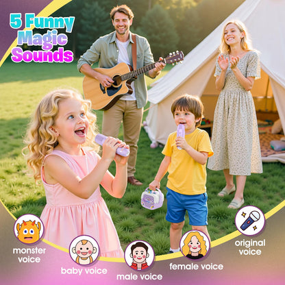 Delighkidz portable kids singing toy being held showing its compact lightweight size.