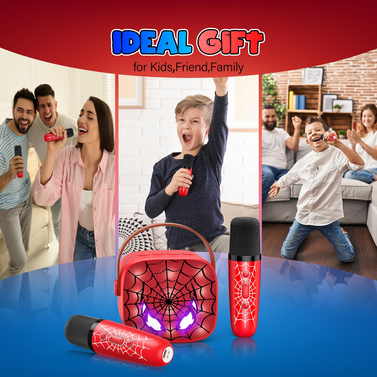 Webspidee red spider karaoke set highlighting the rear headphone output port details