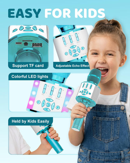 Amazmic portable karaoke device for children showing the top aluminum mesh microphone grill