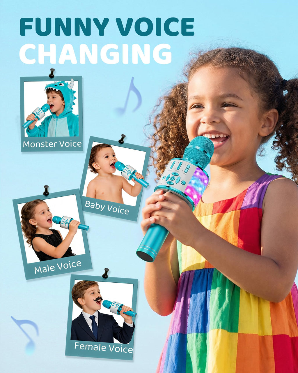 Amazmic bluetooth kids microphone charging port and base connection interfaces view