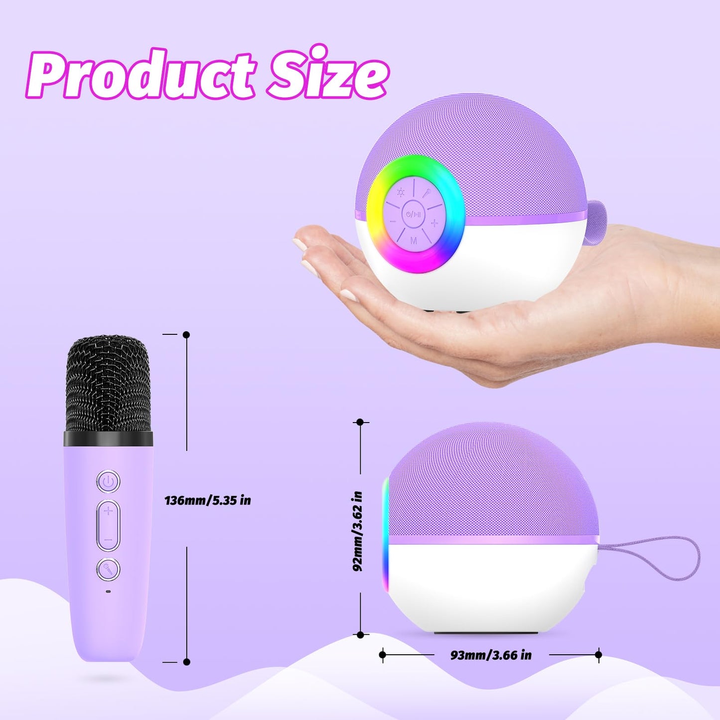 Side view of the compact purple goopow singing toy showcasing its lightweight and travel-friendly handle design.