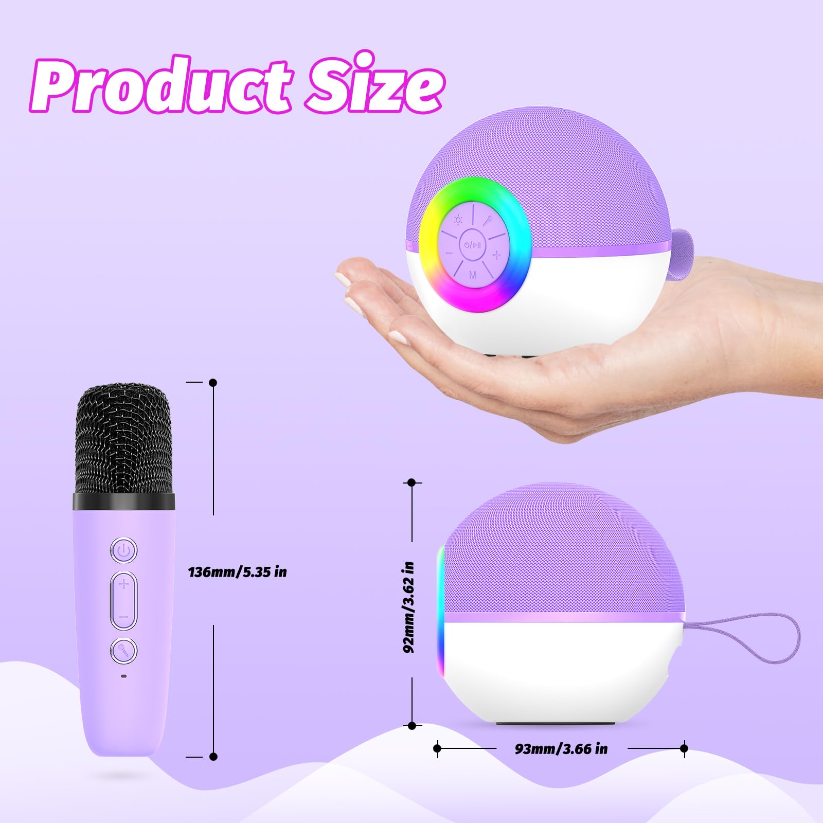 Side view of the compact purple goopow singing toy showcasing its lightweight and travel-friendly handle design.