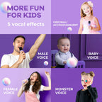 YLL purple bluetooth speaker demonstrating the voice changing effects button controls