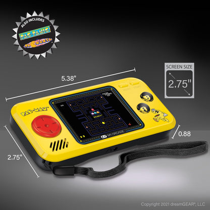 Pac-Man Pocket Player console being held in hand