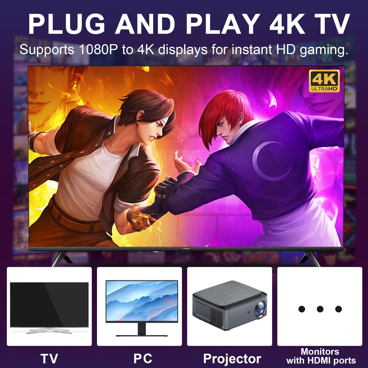ProGamerX 64GB game stick connected to television HDMI port