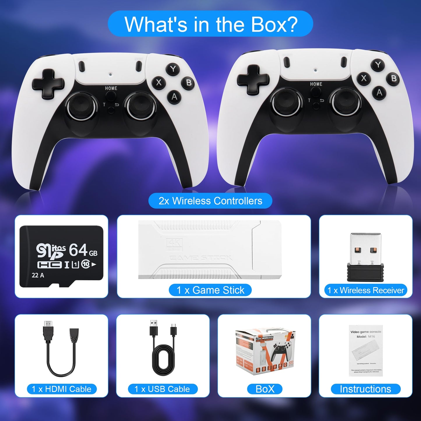 ProGamerX retro console packaging and included accessories