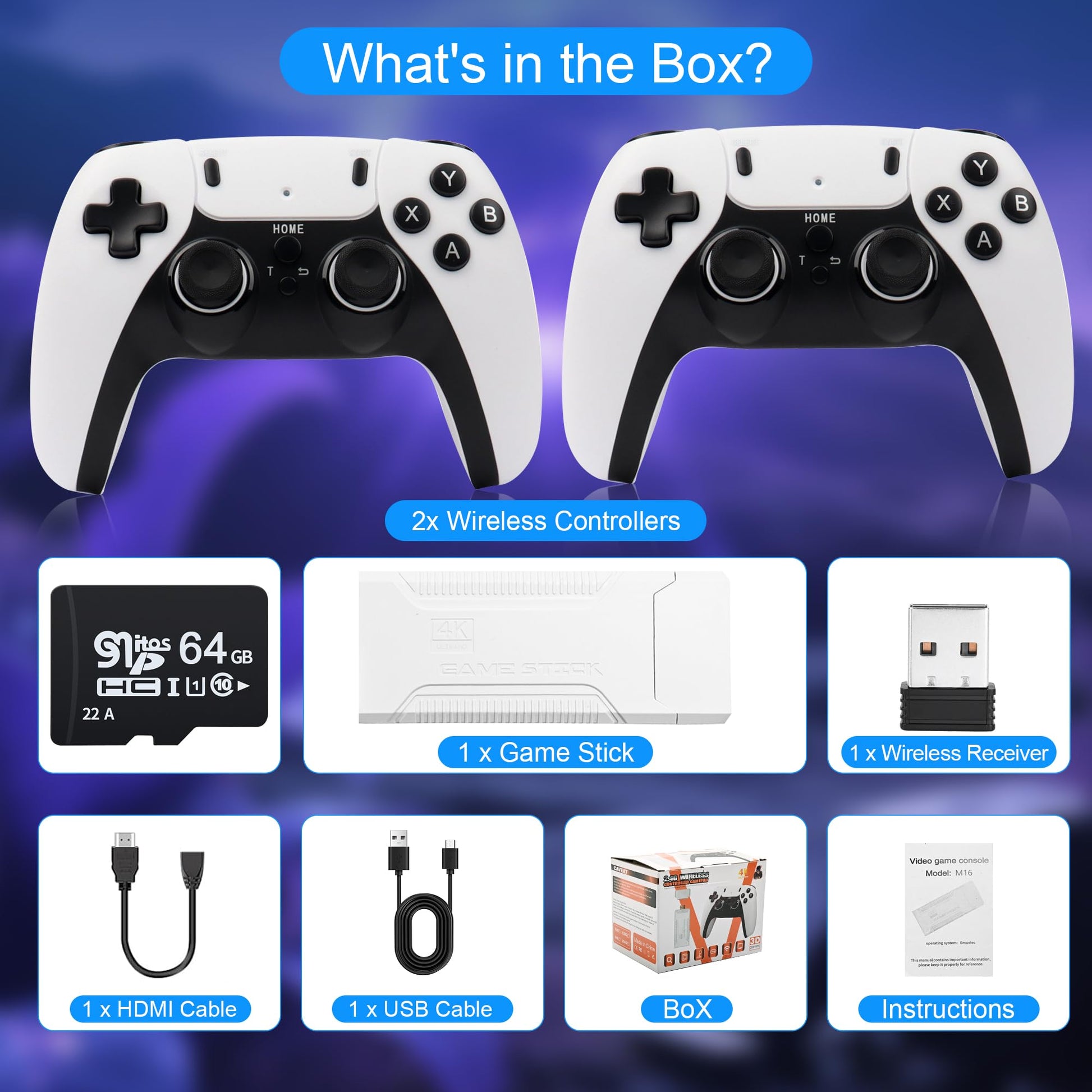 ProGamerX retro console packaging and included accessories