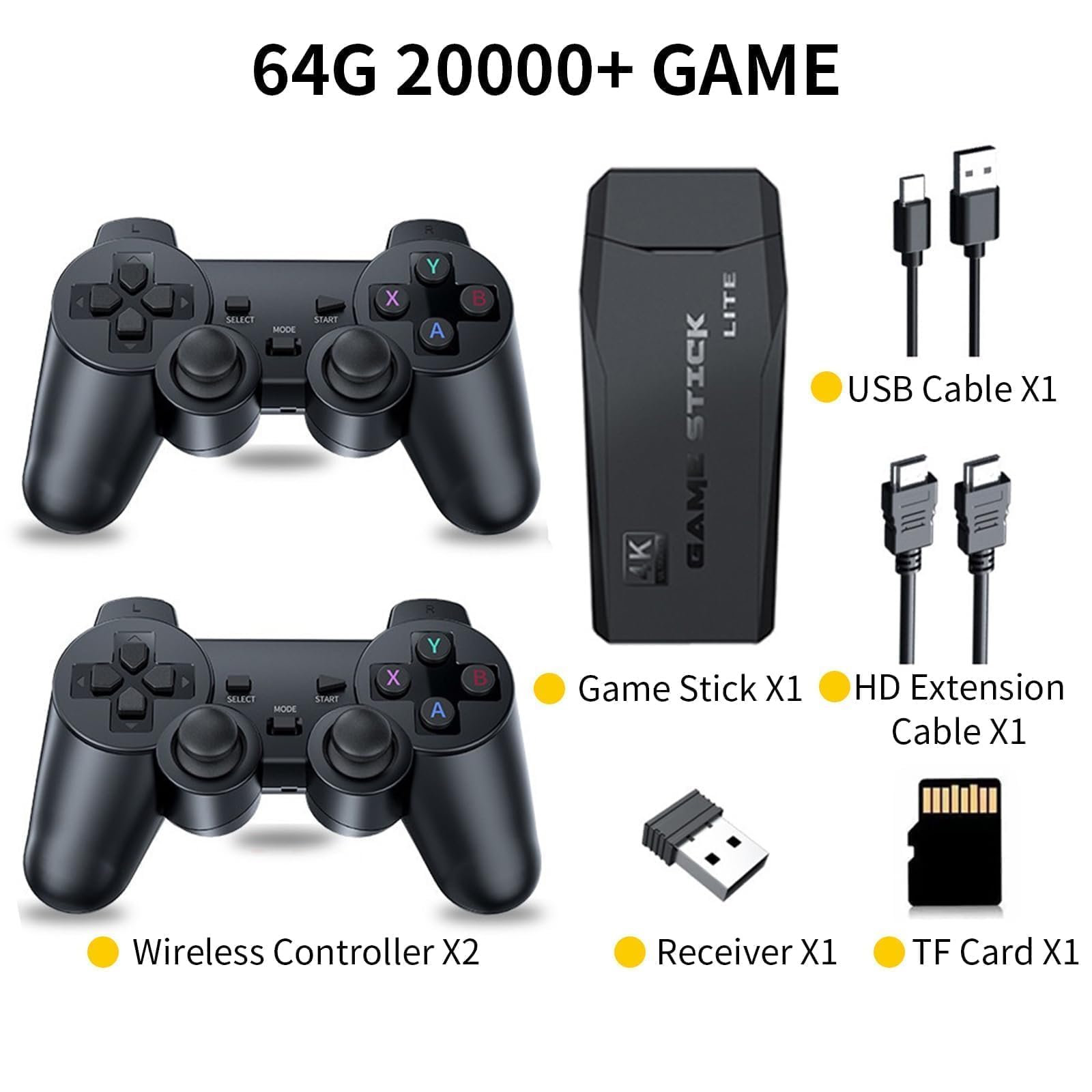 Retro gaming setup with Yellami console and wireless gamepad.