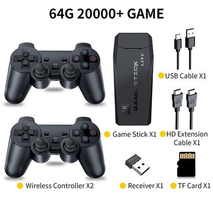 Retro gaming setup with Yellami console and wireless gamepad.