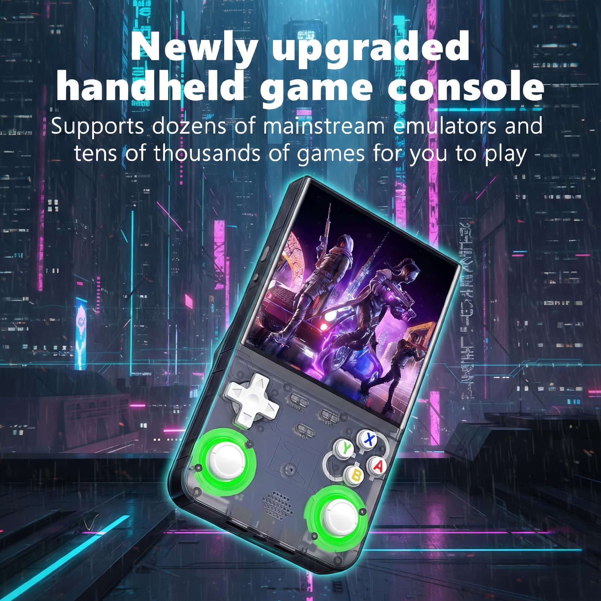 Ioscre R36 Ultra game console displaying 4-inch IPS screen.