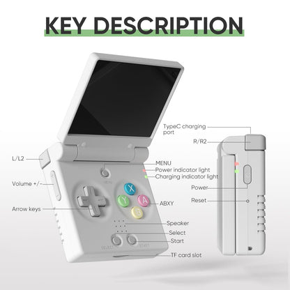 Miyoo Mini Flip console with retro game menu visible