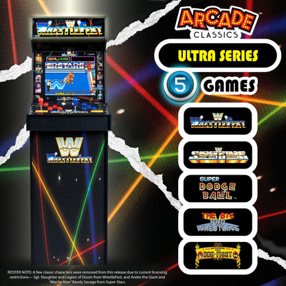 Close up of 17 inch liquid crystal display on WWE arcade cabinet