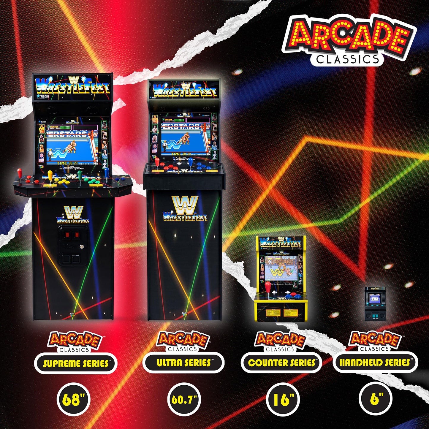 Arcade Classics WWE Ultra Series unit in a home basement setting