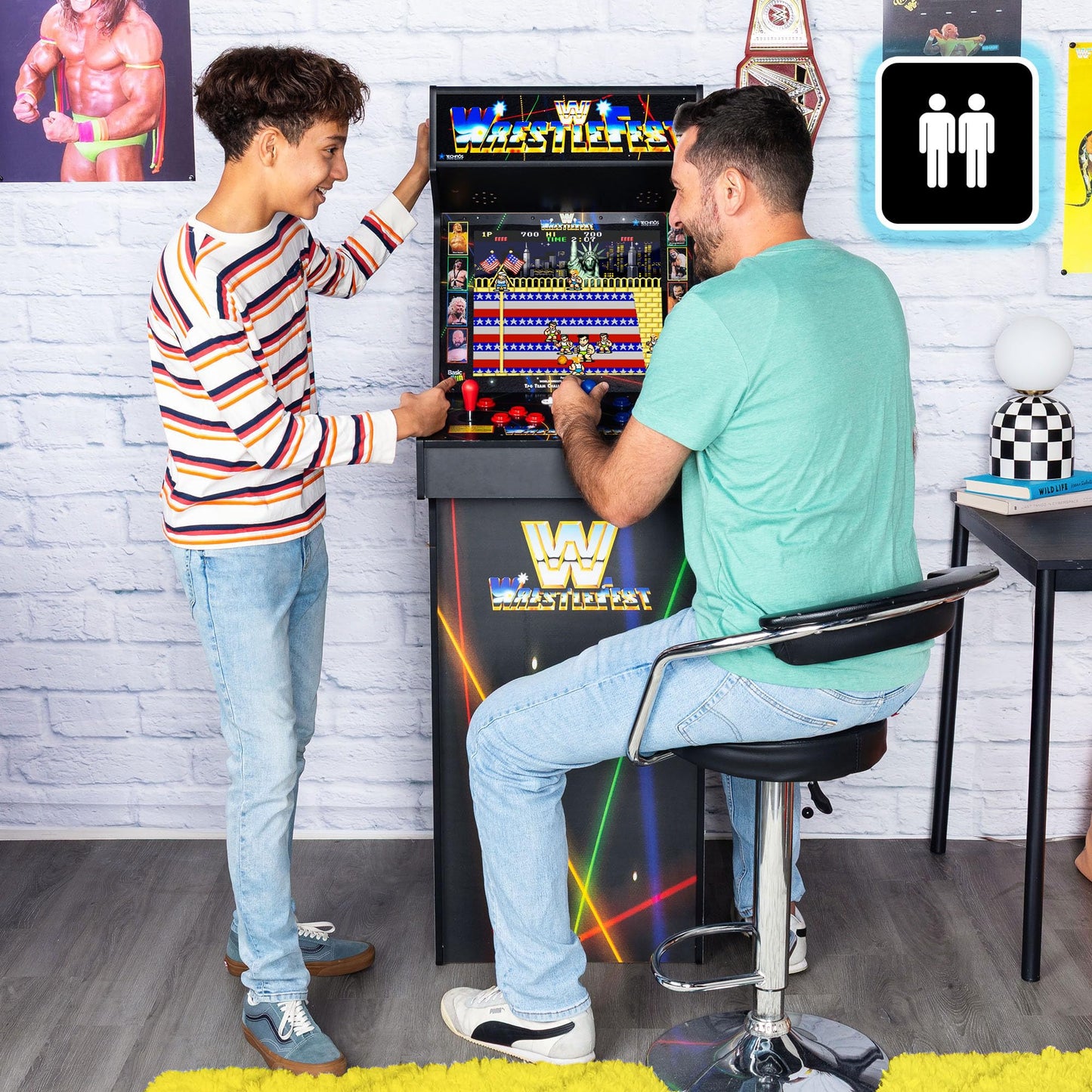 Detailed view of the game selection menu on WWE Ultra Series cabinet