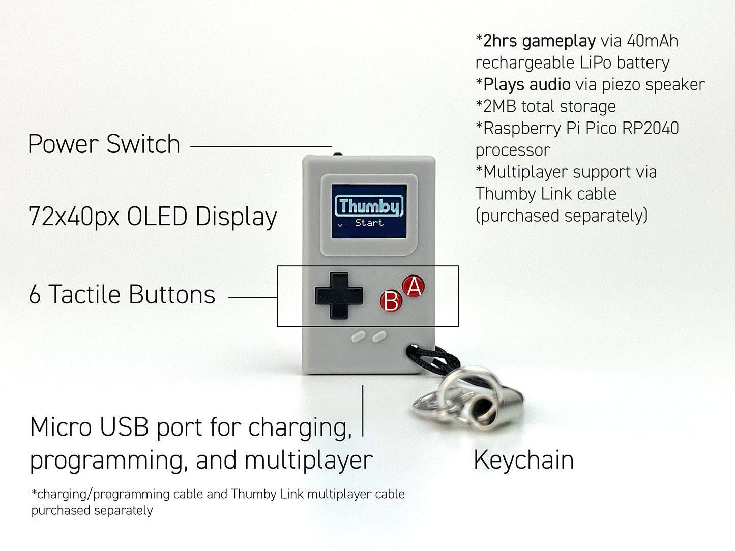 Micro keychain video game console being held to showcase the ultra-miniature size