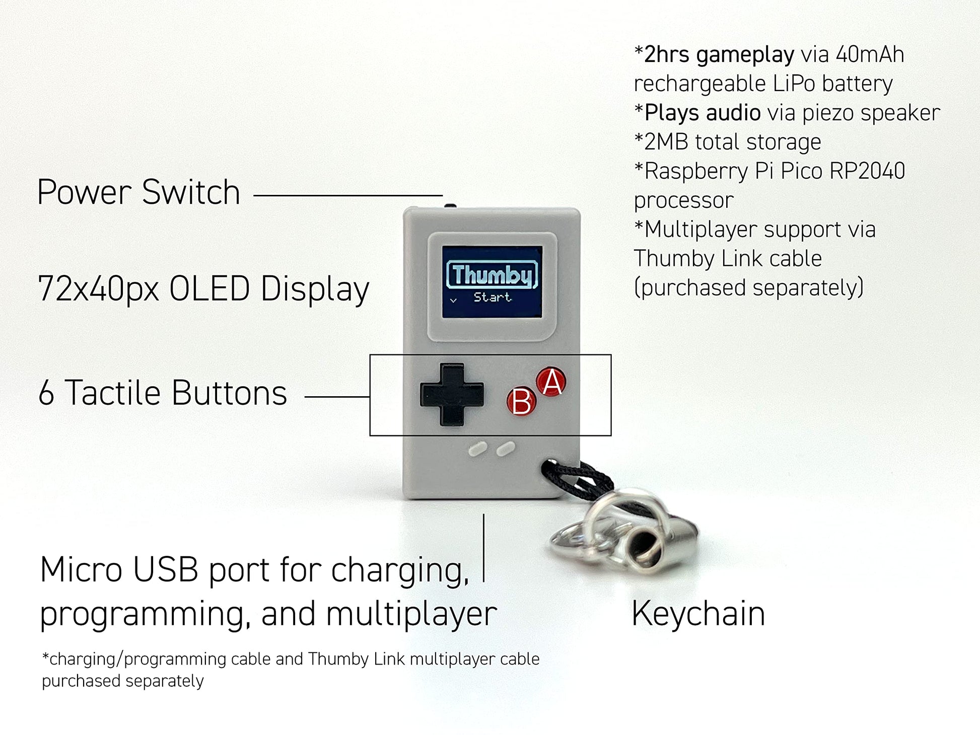 Micro keychain video game console being held to showcase the ultra-miniature size