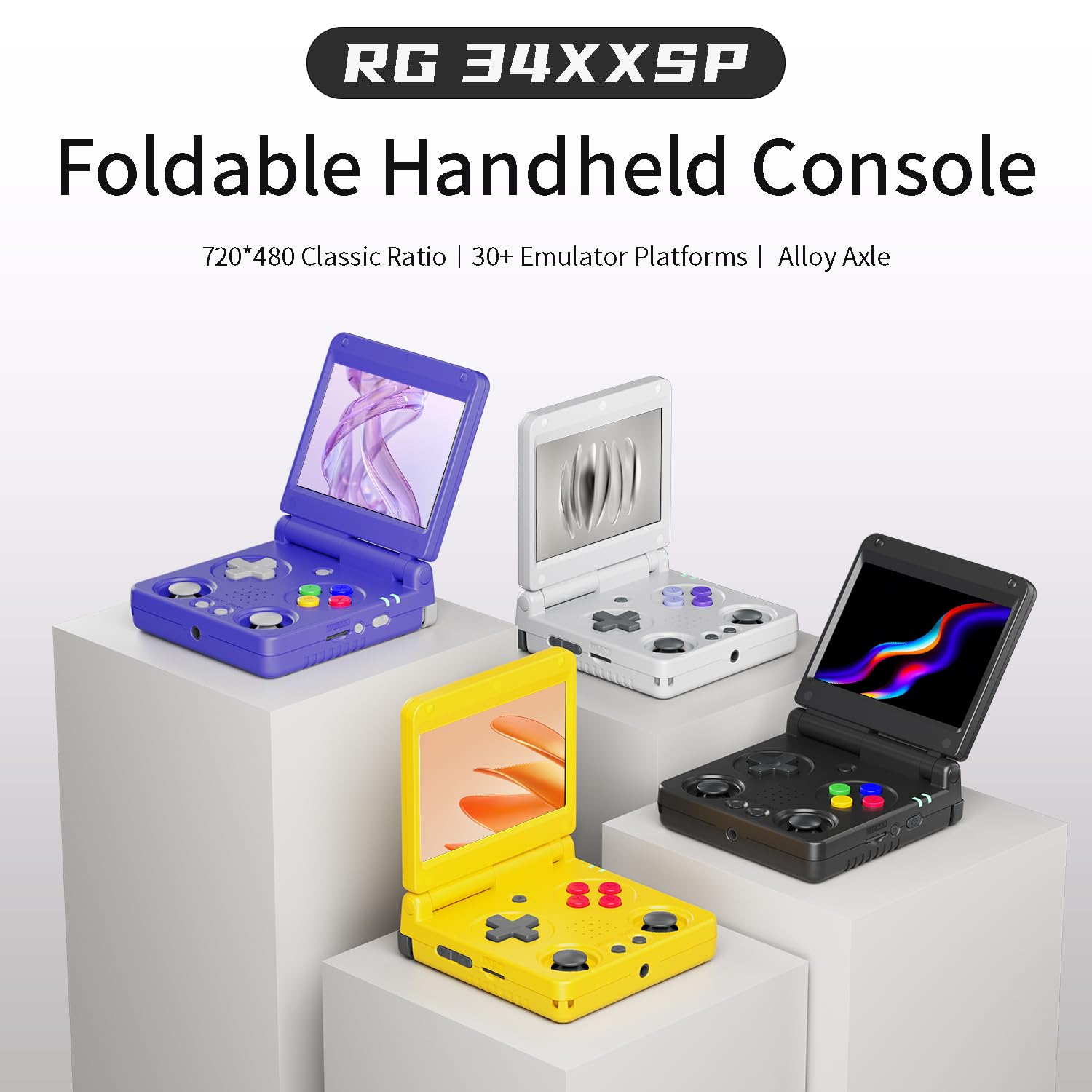 GiipGoop RG34XXSP clamshell design showing IPS screen