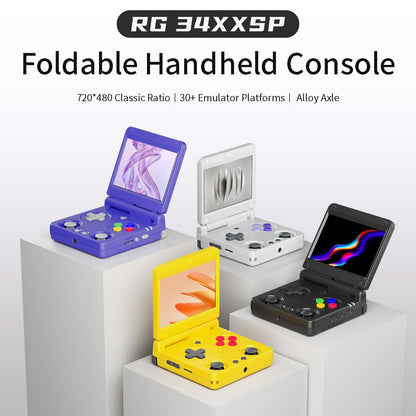 GiipGoop RG34XXSP clamshell design showing IPS screen