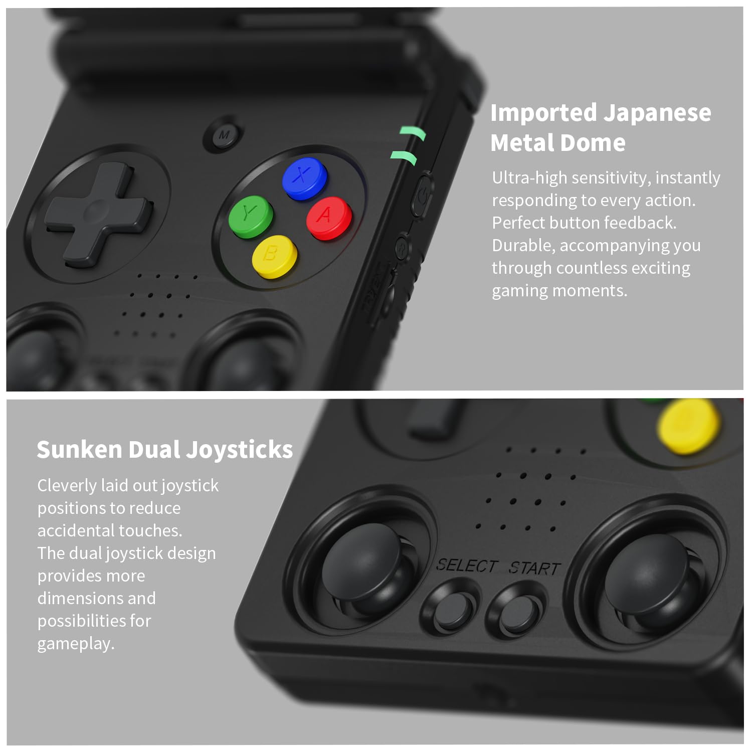 Close up of GiipGoop RG34XXSP controls and D-pad