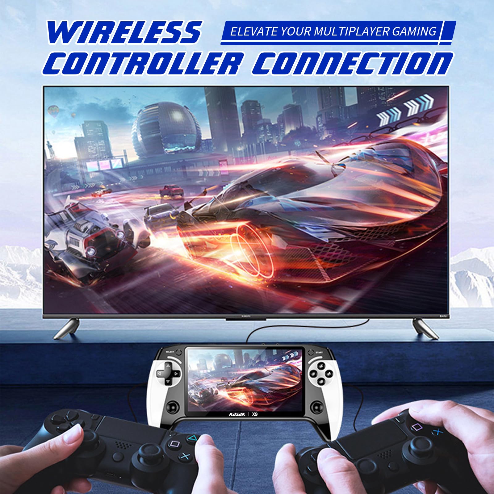 Kasak X9 portable gaming console showing retro game interface