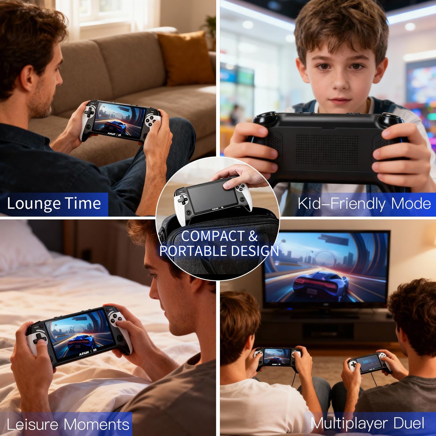 Kasak X9 gaming device packaging and included accessories